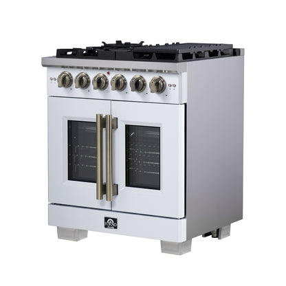 Forno Capriasca 30-Inch White Freestanding French Door Gas Range, 4 Burners, Convection Oven, Energy Efficient - Forno Appliances