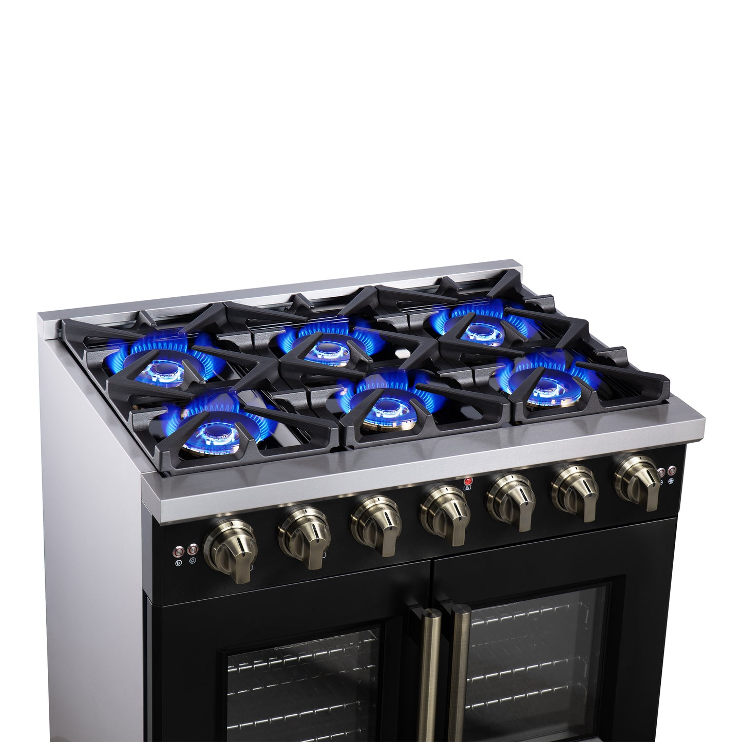 Forno Capriasca 36-Inch Black Freestanding French Door Gas Range, 6 Burners, Convection Oven, Energy Efficient - Forno Appliances