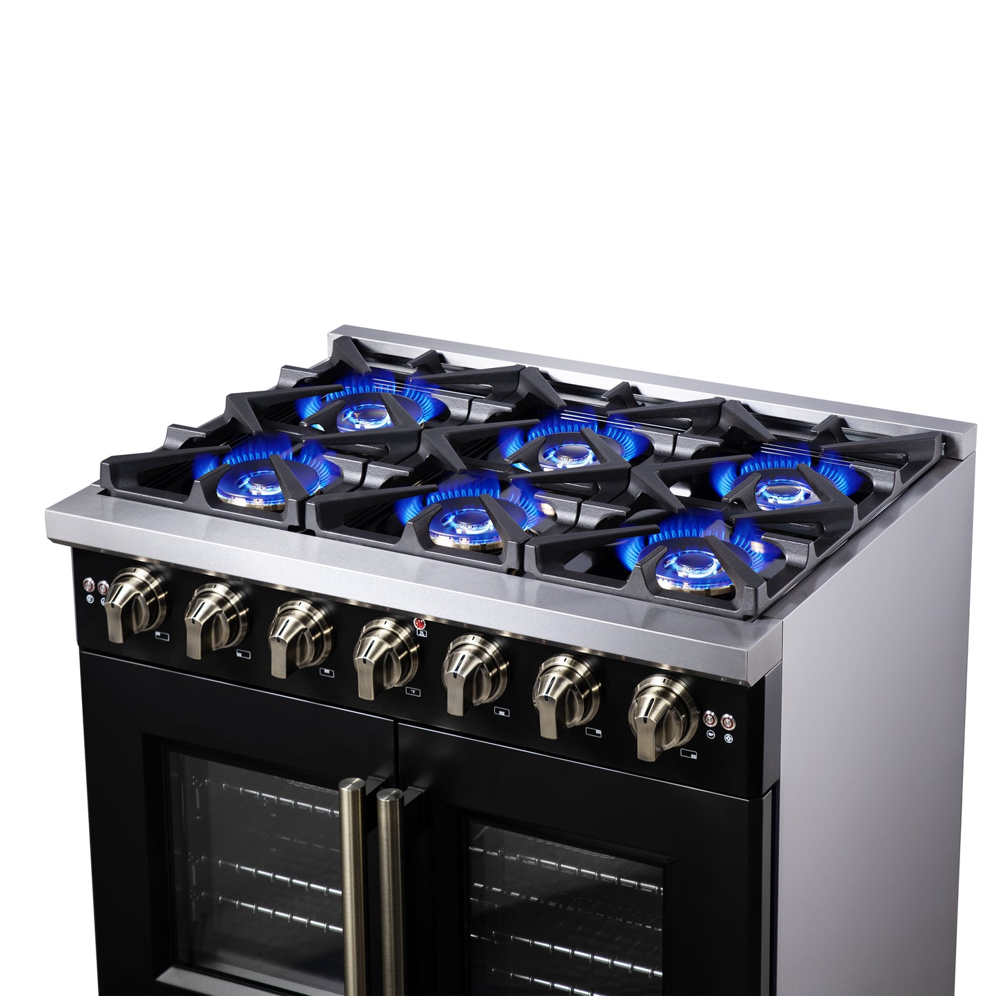 Forno Capriasca 36-Inch Black Freestanding French Door Gas Range, 6 Burners, Convection Oven, Energy Efficient - Forno Appliances