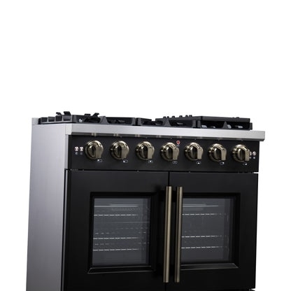 Forno Capriasca 36-Inch Black Freestanding French Door Gas Range, 6 Burners, Convection Oven, Energy Efficient - Forno Appliances