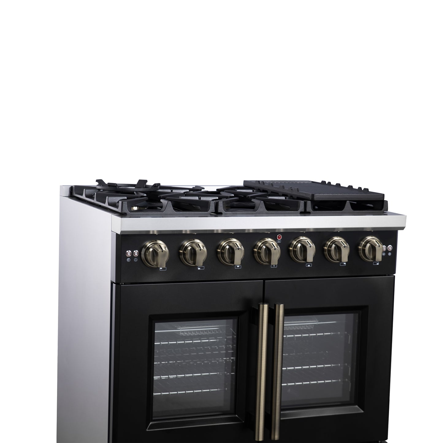 Forno Capriasca 36-Inch Black Freestanding French Door Gas Range, 6 Burners, Convection Oven, Energy Efficient - Forno Appliances