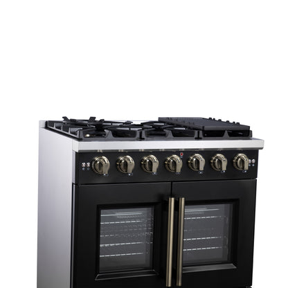 Forno Capriasca 36-Inch Black Freestanding French Door Gas Range, 6 Burners, Convection Oven, Energy Efficient - Forno Appliances