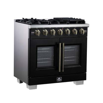 Forno Capriasca 36-Inch Black Freestanding French Door Gas Range, 6 Burners, Convection Oven, Energy Efficient - Forno Appliances