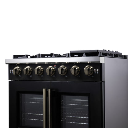 Forno Capriasca 36-Inch Black Freestanding French Door Gas Range, 6 Burners, Convection Oven, Energy Efficient - Forno Appliances