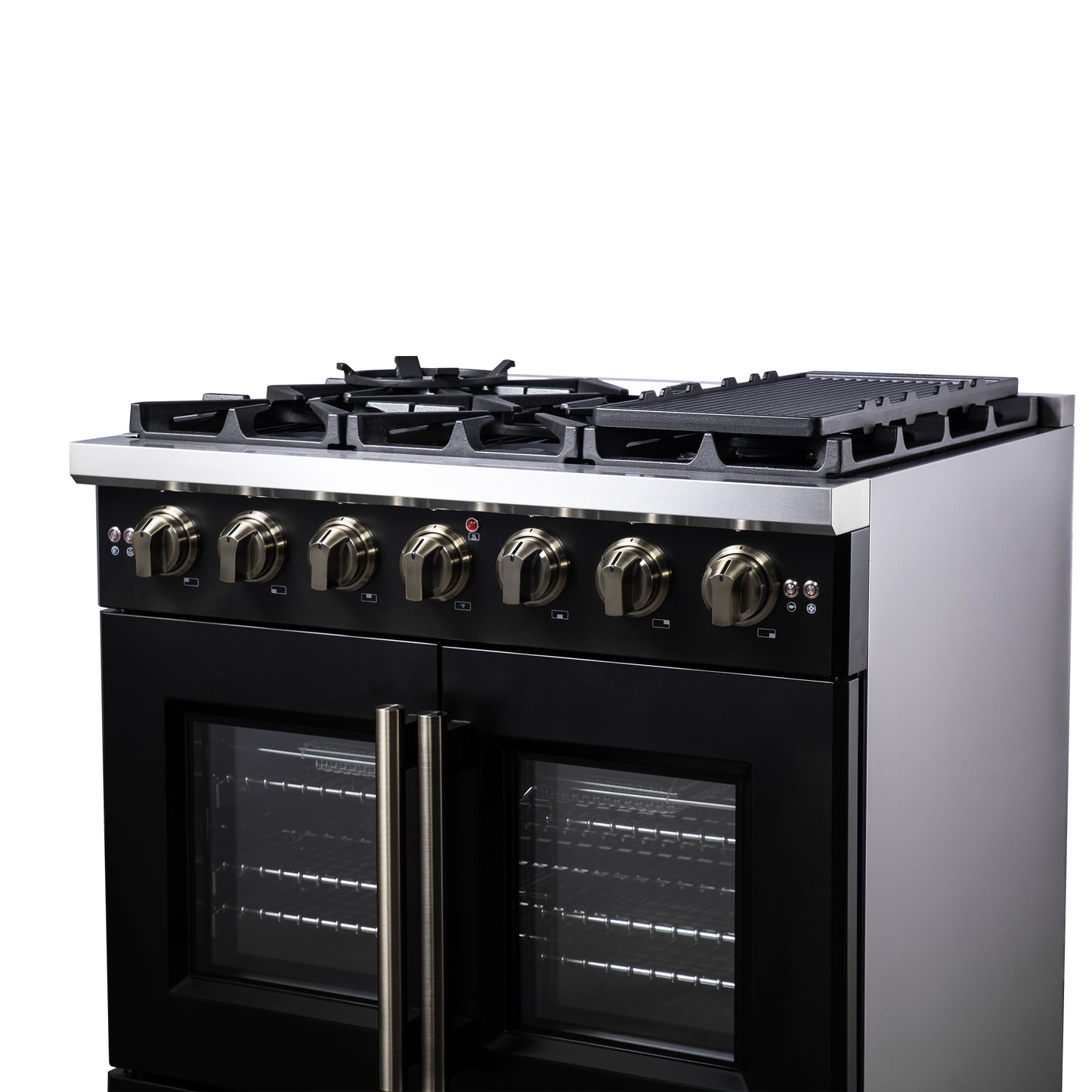 Forno Capriasca 36-Inch Black Freestanding French Door Gas Range, 6 Burners, Convection Oven, Energy Efficient - Forno Appliances