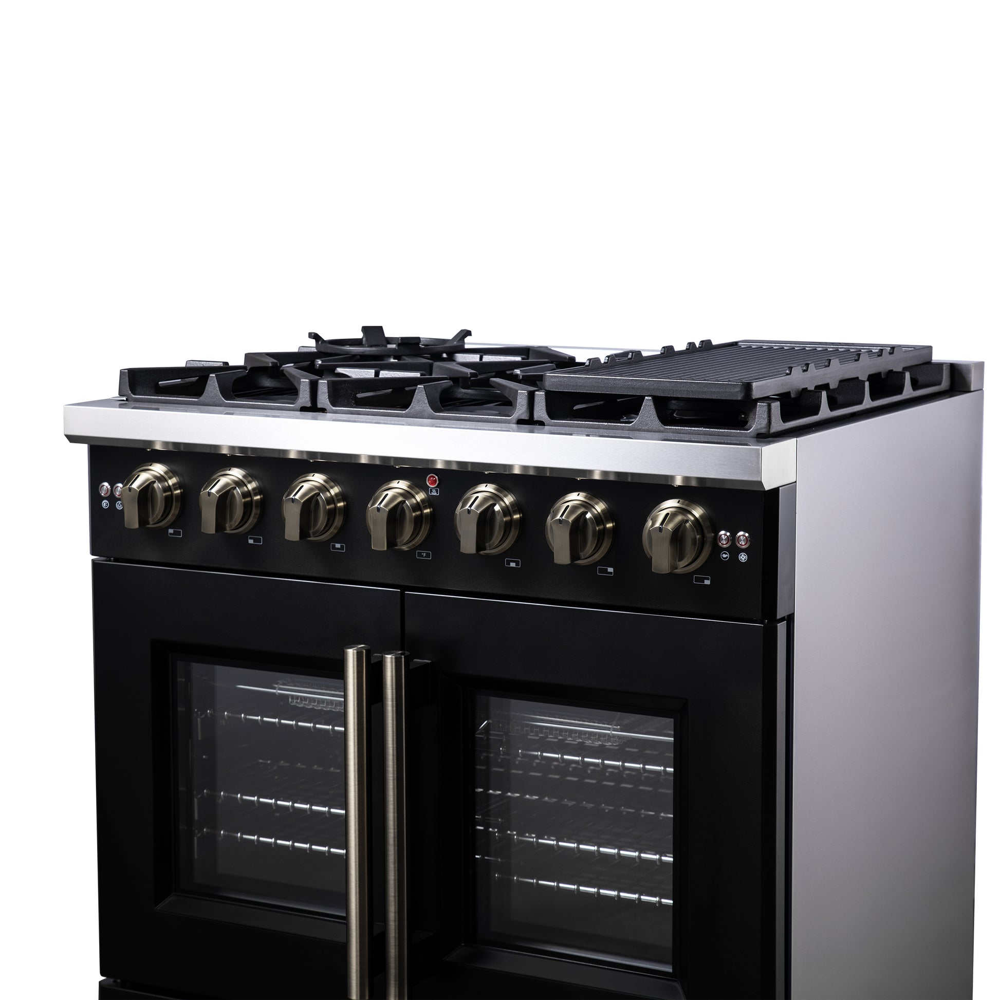 Forno Capriasca 36-Inch Black Freestanding French Door Gas Range, 6 Burners, Convection Oven, Energy Efficient - Forno Appliances
