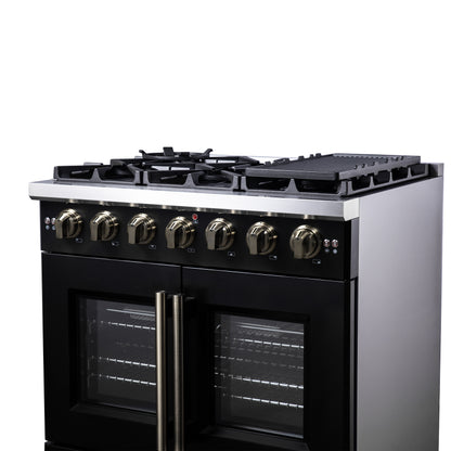 Forno Capriasca 36-Inch Black Freestanding French Door Gas Range, 6 Burners, Convection Oven, Energy Efficient - Forno Appliances