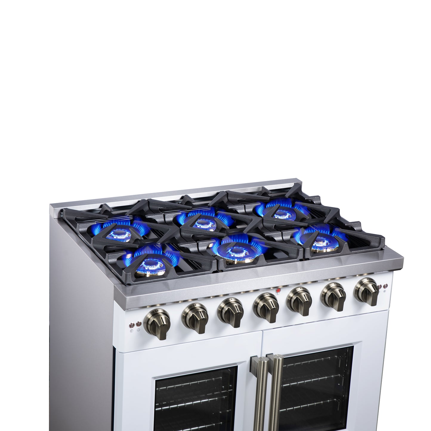 Forno Capriasca 36-Inch White Freestanding French Door Gas Range, 6 Burners, Convection Oven, Energy Efficient - Forno Appliances