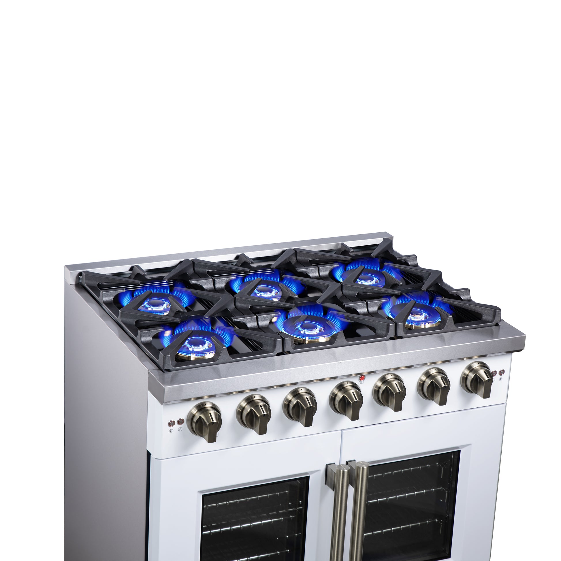 Forno Capriasca 36-Inch White Freestanding French Door Gas Range, 6 Burners, Convection Oven, Energy Efficient - Forno Appliances