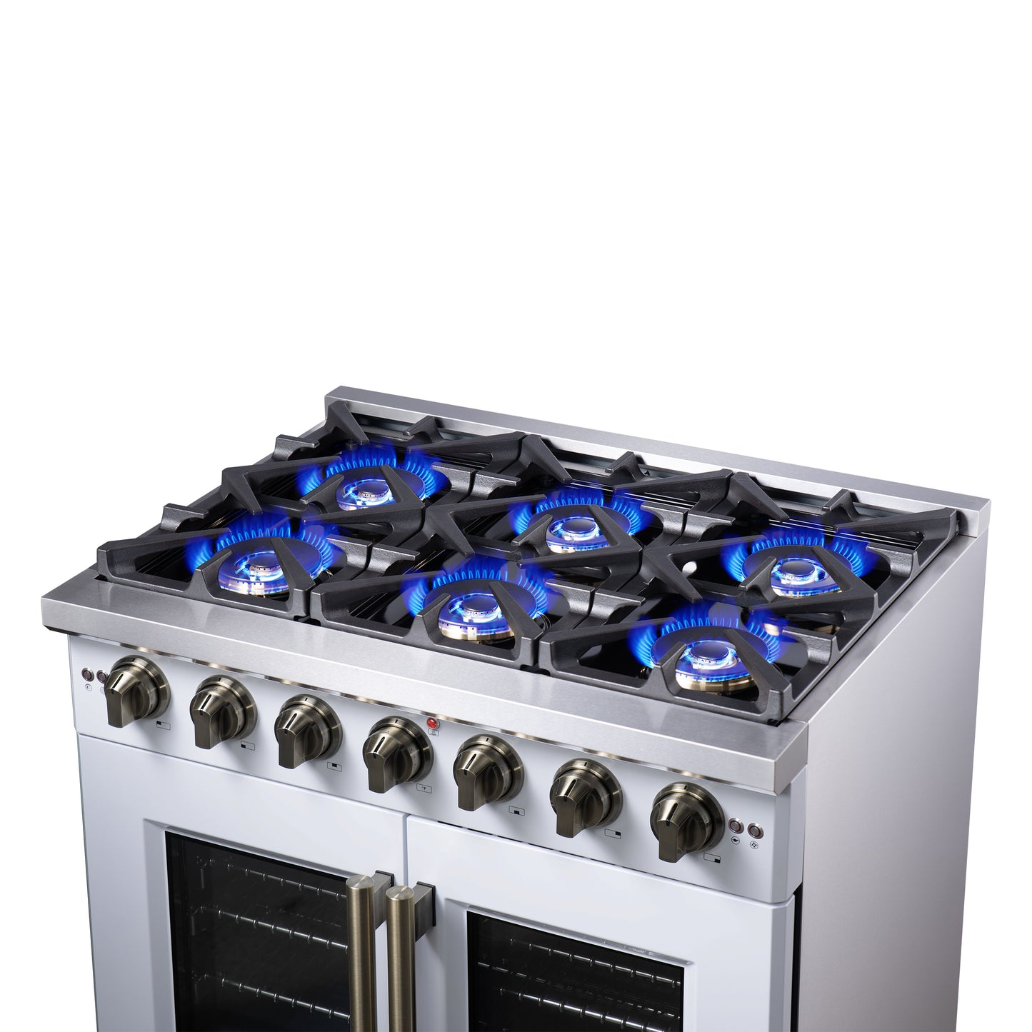 Forno Capriasca 36-Inch White Freestanding French Door Gas Range, 6 Burners, Convection Oven, Energy Efficient - Forno Appliances