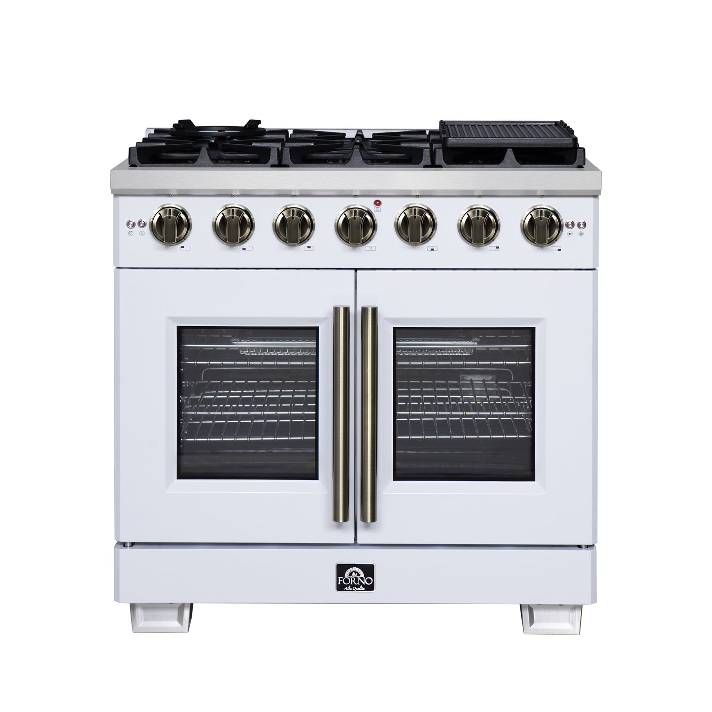 Forno Capriasca 36-Inch White Freestanding French Door Gas Range, 6 Burners, Convection Oven, Energy Efficient - Forno Appliances