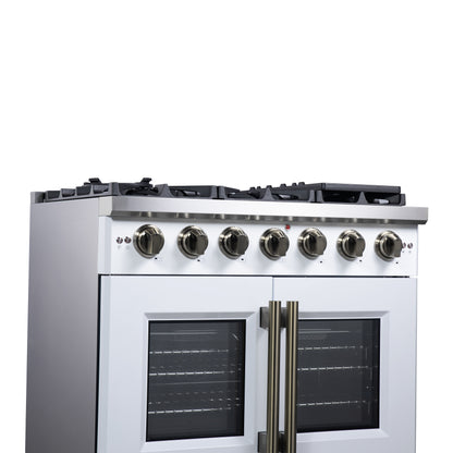 Forno Capriasca 36-Inch White Freestanding French Door Gas Range, 6 Burners, Convection Oven, Energy Efficient - Forno Appliances