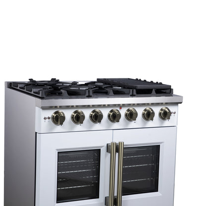 Forno Capriasca 36-Inch White Freestanding French Door Gas Range, 6 Burners, Convection Oven, Energy Efficient - Forno Appliances