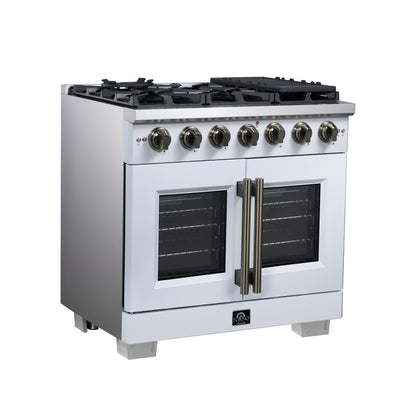 Forno Capriasca 36-Inch White Freestanding French Door Gas Range, 6 Burners, Convection Oven, Energy Efficient - Forno Appliances