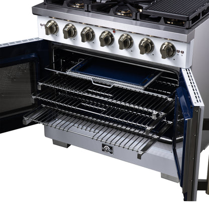 Forno Capriasca 36-Inch White Freestanding French Door Gas Range, 6 Burners, Convection Oven, Energy Efficient - Forno Appliances