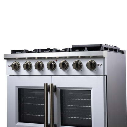 Forno Capriasca 36-Inch White Freestanding French Door Gas Range, 6 Burners, Convection Oven, Energy Efficient - Forno Appliances