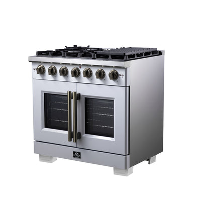 Forno Capriasca 36-Inch White Freestanding French Door Gas Range, 6 Burners, Convection Oven, Energy Efficient - Forno Appliances