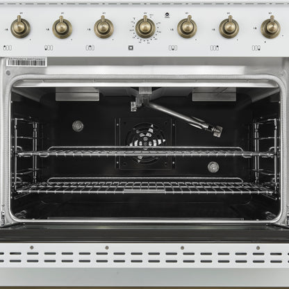 Forno Antico 36-Inch Freestanding Gas Range, White, Antique Brass Design, 6 Burners, Convection Oven, Energy Efficient - Forno Appliances