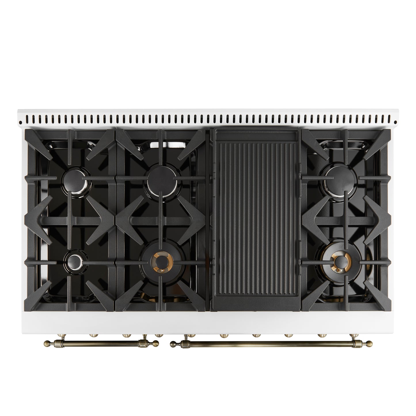 Forno Antico 48-Inch Freestanding Gas Range, White, Antique Brass Design, 8 Burners, Griddle, Double Ovens, Energy Efficient - Forno Appliances
