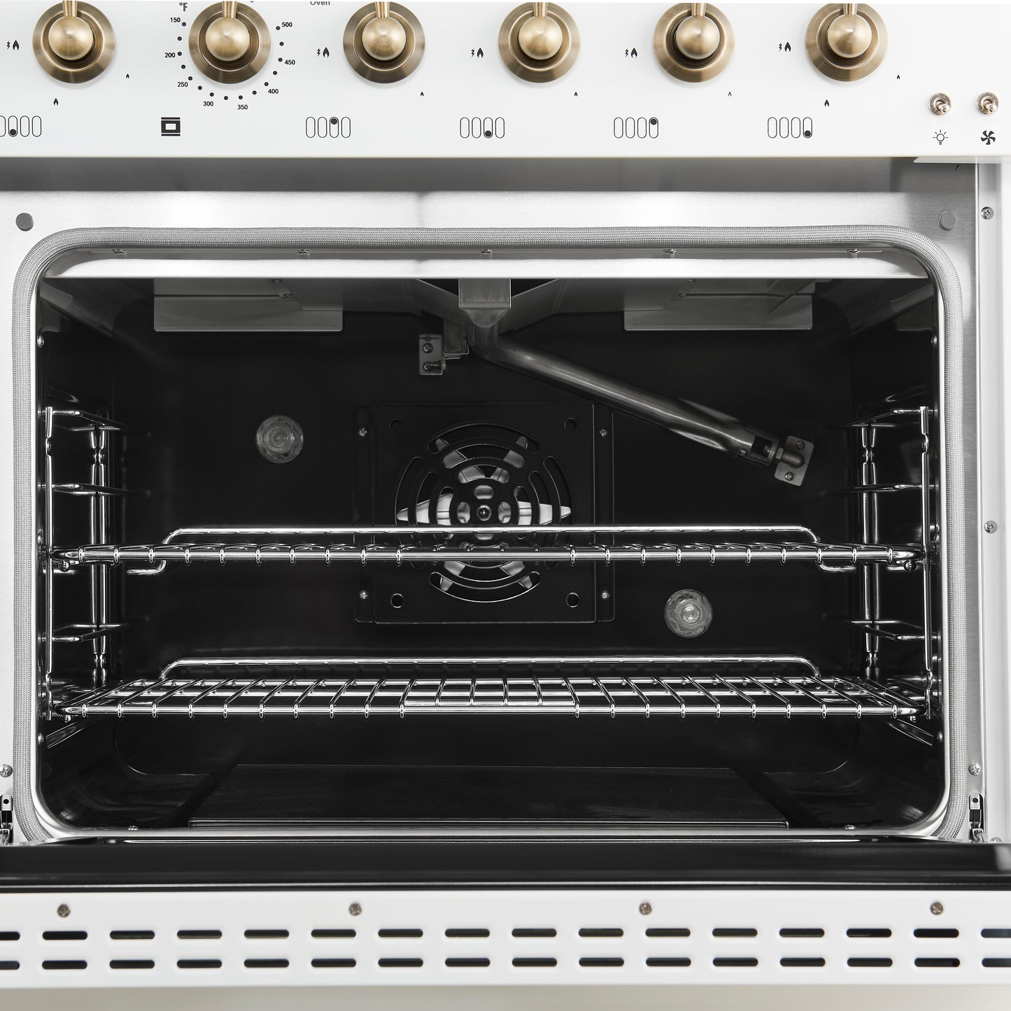 Forno Antico 48-Inch Freestanding Gas Range, White, Antique Brass Design, 8 Burners, Griddle, Double Ovens, Energy Efficient - Forno Appliances