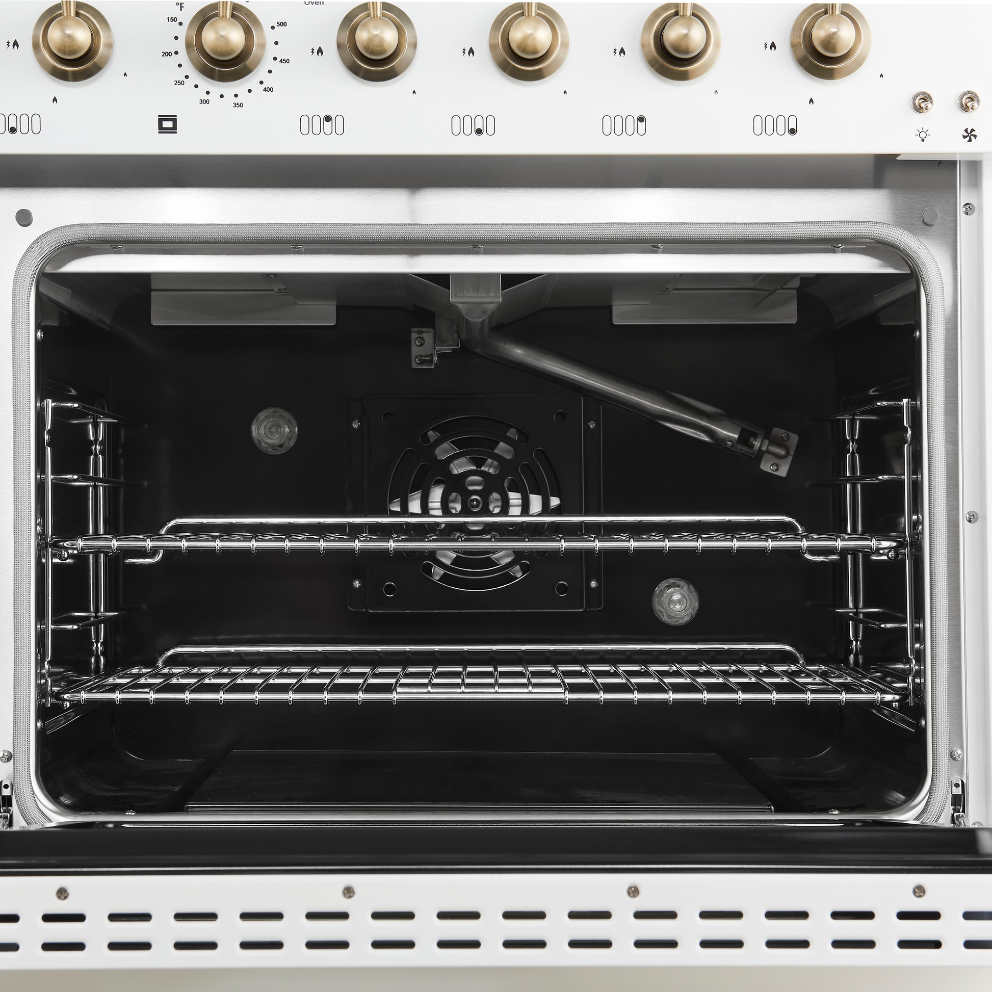 Forno Antico 48-Inch Freestanding Gas Range, White, Antique Brass Design, 8 Burners, Griddle, Double Ovens, Energy Efficient - Forno Appliances