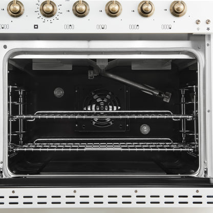 Forno Antico 48-Inch Freestanding Gas Range, White, Antique Brass Design, 8 Burners, Griddle, Double Ovens, Energy Efficient - Forno Appliances
