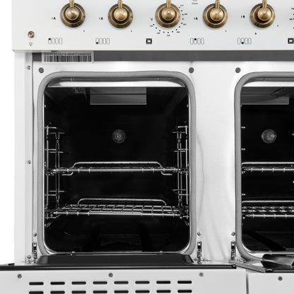 Forno Antico 48-Inch Freestanding Gas Range, White, Antique Brass Design, 8 Burners, Griddle, Double Ovens, Energy Efficient - Forno Appliances