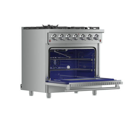 Forno Massimo 36-Inch Freestanding Gas Range, 6 Sealed Burners, Convection Oven, Energy Efficient - Forno Appliances