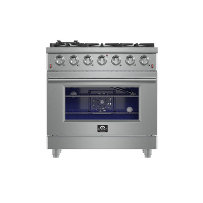 Forno Massimo 36-Inch Freestanding Gas Range, 6 Sealed Burners, Convection Oven, Energy Efficient - Forno Appliances