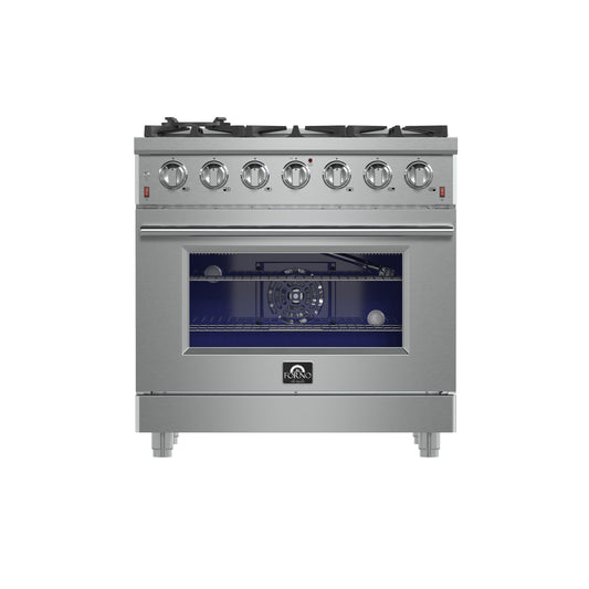 Forno Massimo 36-Inch Freestanding Gas Range, 6 Sealed Burners, Convection Oven, Energy Efficient - Forno Appliances