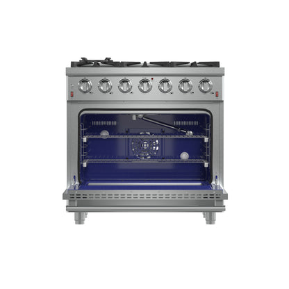 Forno Massimo 36-Inch Freestanding Gas Range, 6 Sealed Burners, Convection Oven, Energy Efficient - Forno Appliances