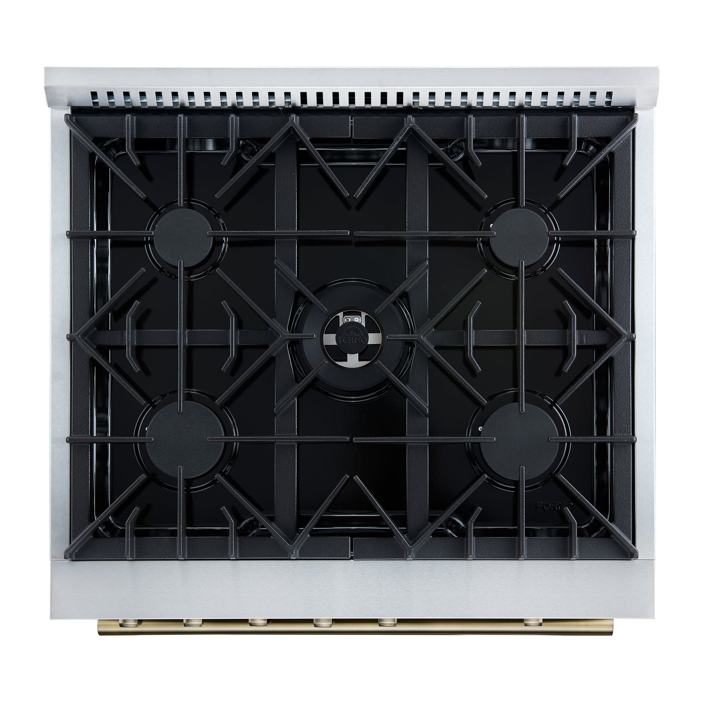 Giovanni 30-inch Gas Range Black & Antique Brass Design, 5 Burners 67,000 BTU, 4.32 cu.ft. Convection Oven - Forno Appliances