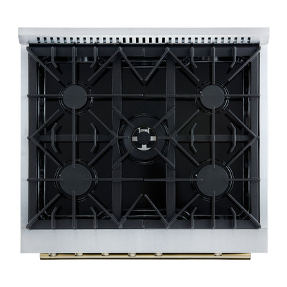 Giovanni 30-inch Gas Range Black & Antique Brass Design, 5 Burners 67,000 BTU, 4.32 cu.ft. Convection Oven - Forno Appliances