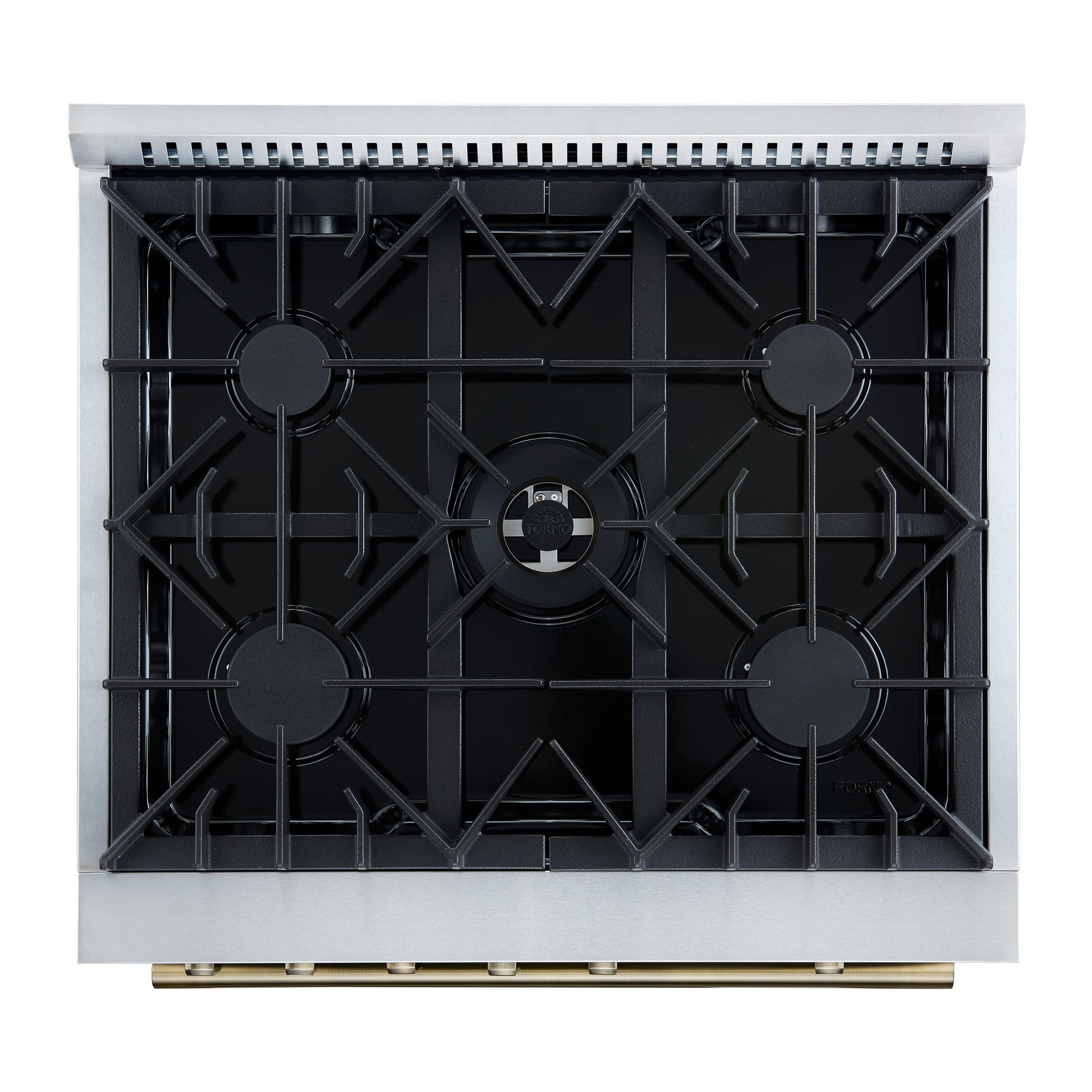 Giovanni 30-inch Gas Range White & Antique Brass Design, 5 Burners 67,000 BTU, 4.32 cu.ft. Convection Oven - Forno Appliances