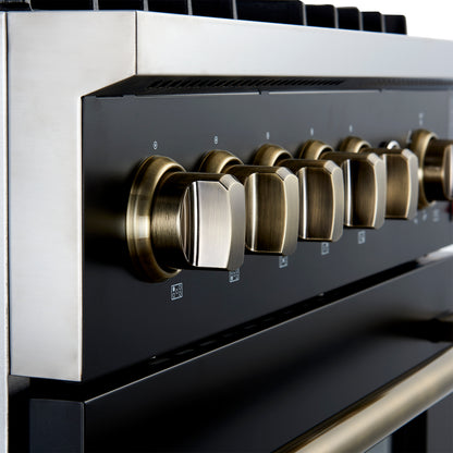 Giovanni 30-inch Gas Range Black & Antique Brass Design, 5 Burners 67,000 BTU, 4.32 cu.ft. Convection Oven - Forno Appliances