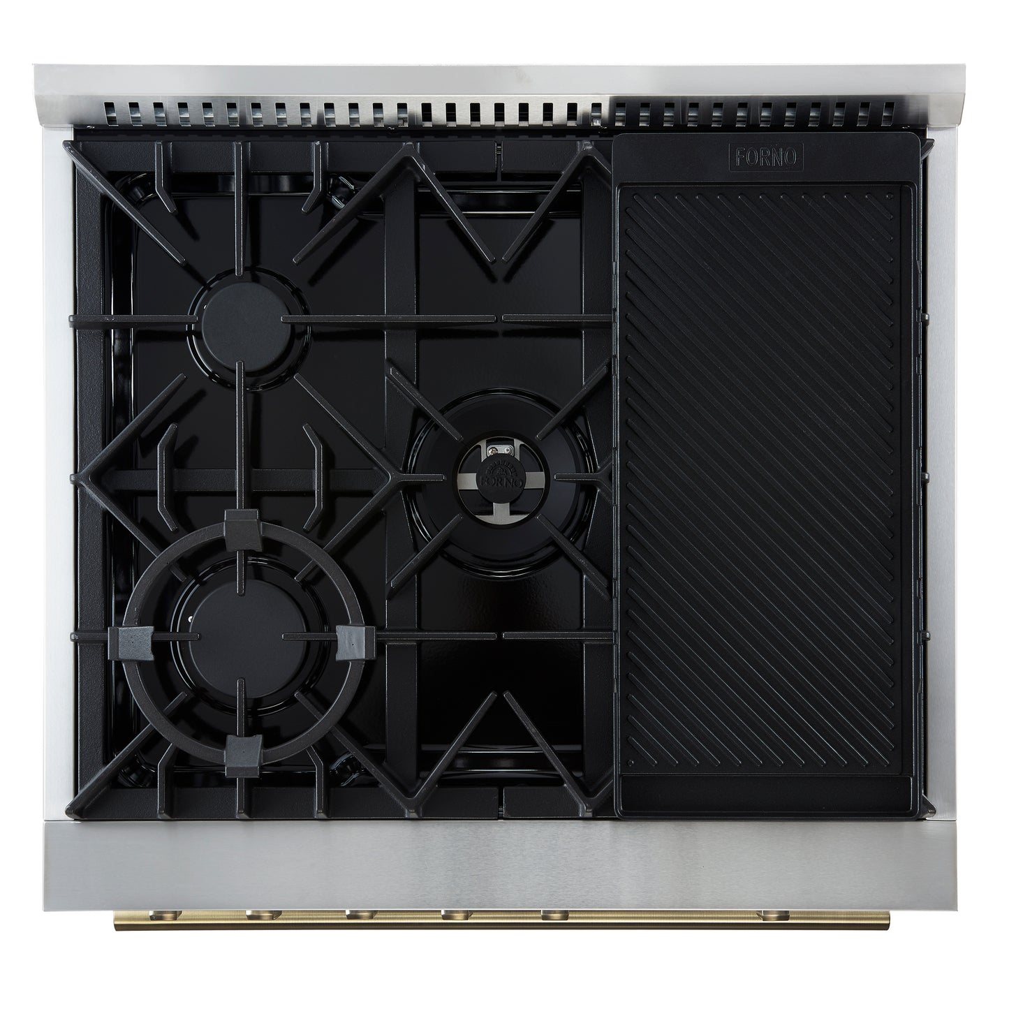 Giovanni 30-inch Gas Range White & Antique Brass Design, 5 Burners 67,000 BTU, 4.32 cu.ft. Convection Oven - Forno Appliances
