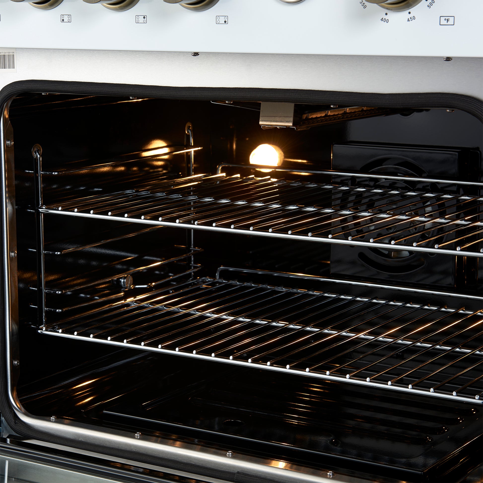 Marco 30-inch Gas Range White & Antique Brass Design, 4 Burners 37,000 BTU, 4.32 cu.ft. Convection Oven - Forno Appliances