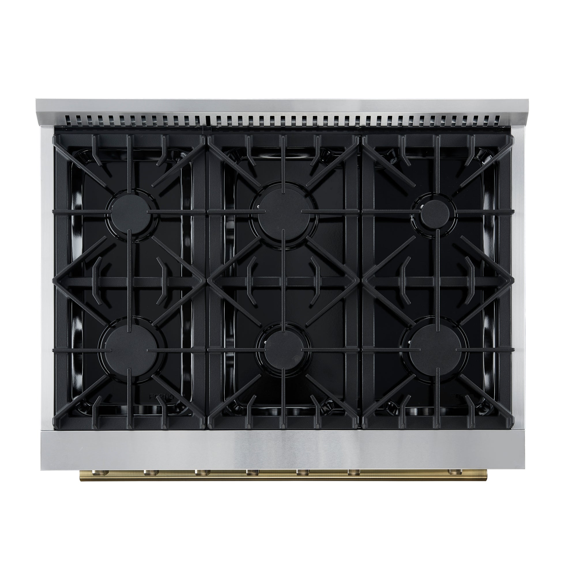 Marco 36-Inch Gas Range Black & Antique Brass Design, 6 Burners 67,000 BTU, 5.36 cu.ft. Convection Oven - Forno Appliances