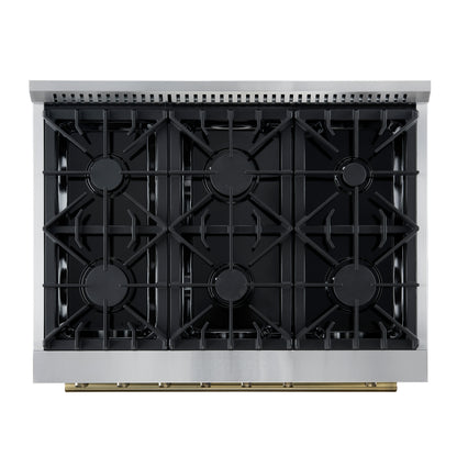 Marco 36-Inch Gas Range White & Antique Brass Design, 6 Burners 67,000 BTU, 5.36 cu.ft. Convection Oven - Forno Appliances