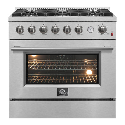 FORNO Premium 3-Piece Kitchen Bundle - 36" Gas Range, French Door Refrigerator, Built-In Dishwasher, Stainless Steel - FBDL-009-01CAUS - Forno Appliances