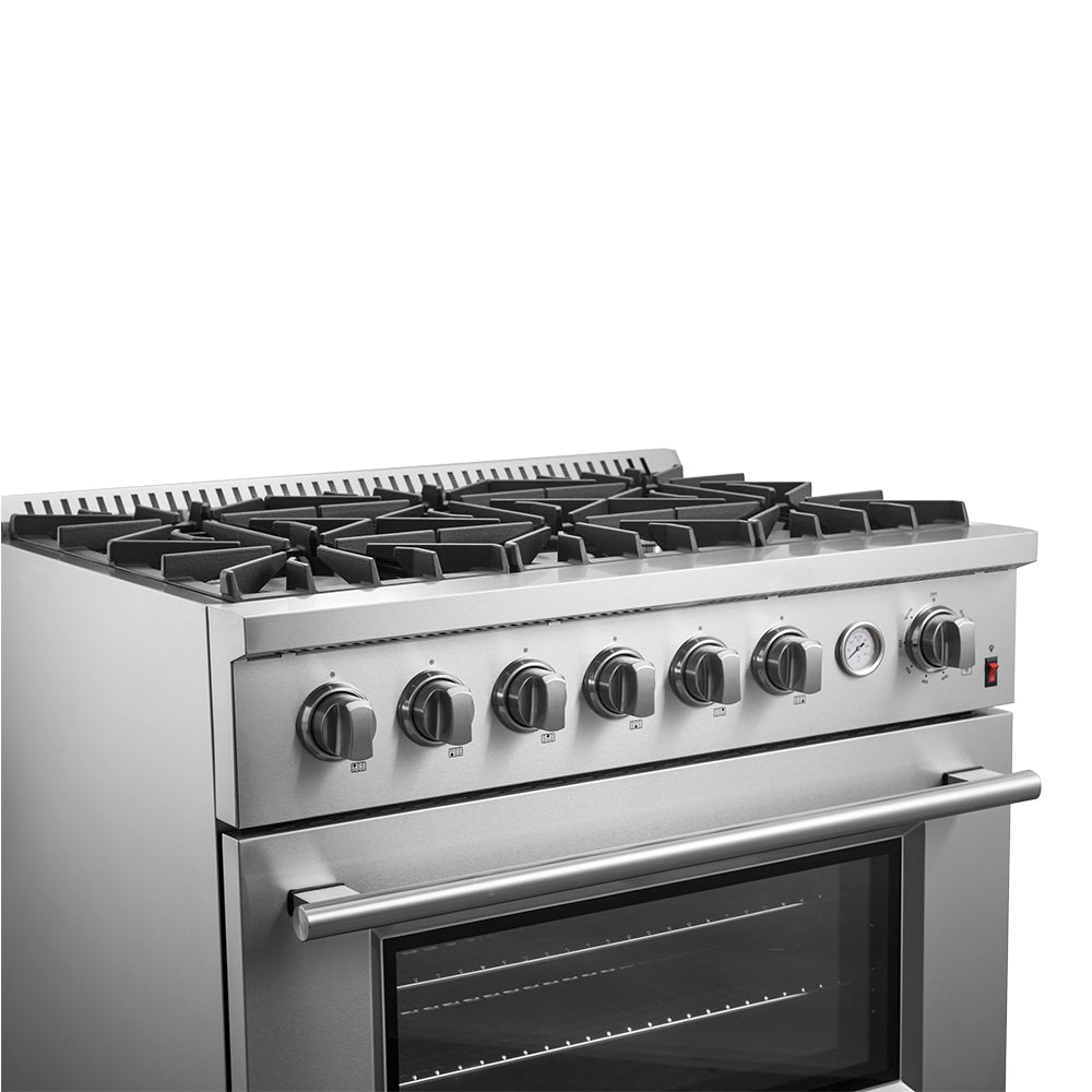 Marco 36-Inch Gas Range Stainless Steel, 6 Burners 67,000 BTU, 5.36 cu.ft. Convection Oven - Forno Appliances