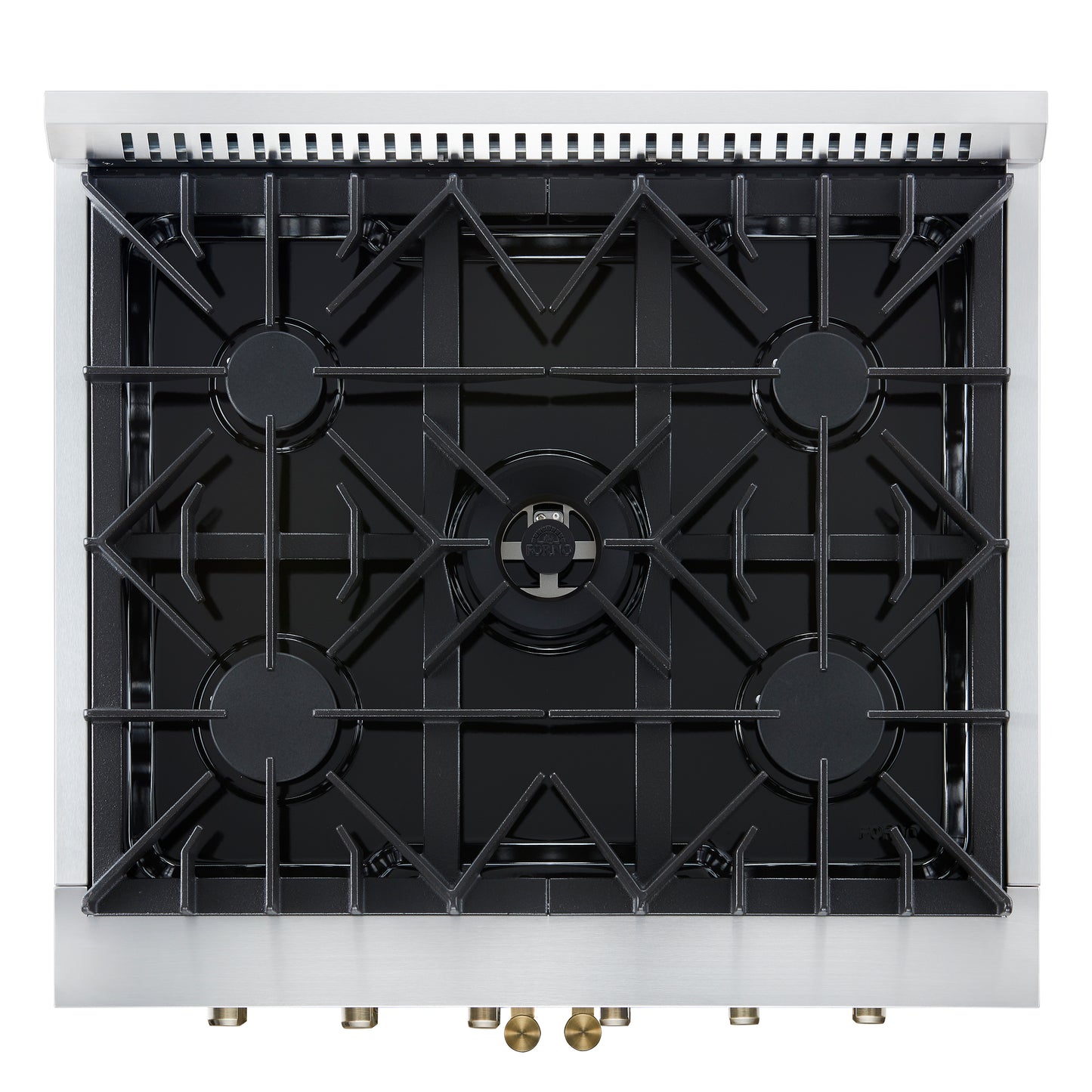 Forno Galiano 30-inch French Door Gas Range
White with Antique Brass Design, 5 Burners,
68,000 BTU, 4.32 cu.ft. Convection Oven - Forno Appliances