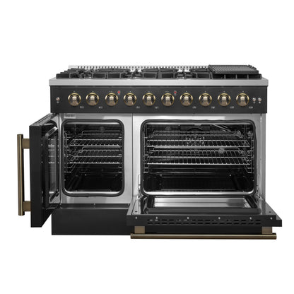 Forno Galiano 48" Freestanding French Door Gas Range in Black - Forno Appliances
