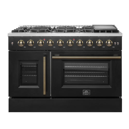 Forno Galiano 48" Freestanding French Door Gas Range in Black - Forno Appliances