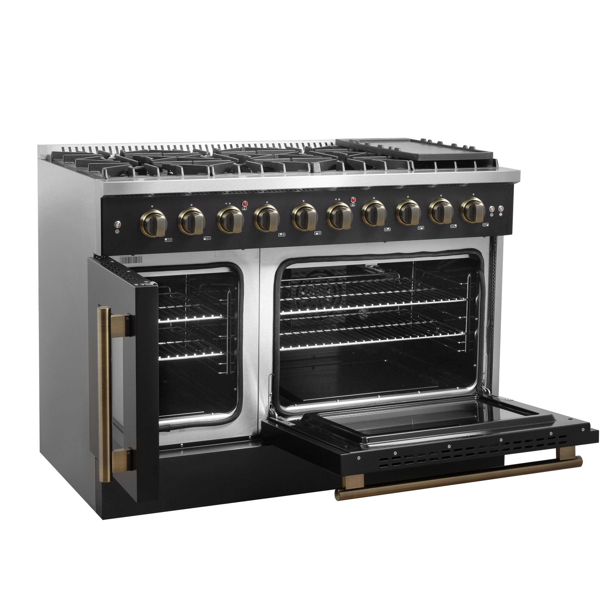 Forno Galiano 48" Freestanding French Door Gas Range in Black - Forno Appliances
