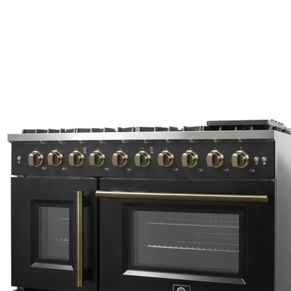 Forno Galiano 48" Freestanding French Door Gas Range in Black - Forno Appliances