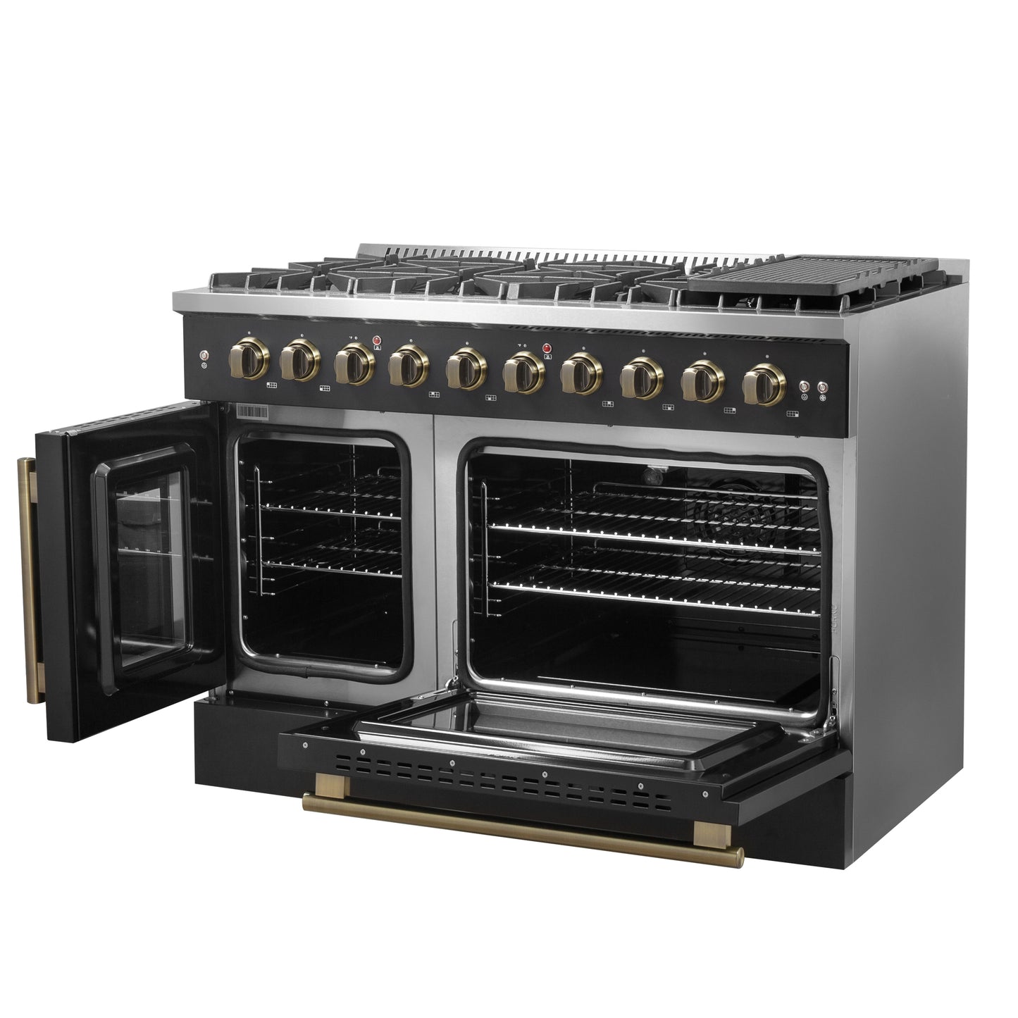 Forno Galiano 48" Freestanding French Door Gas Range in Black - Forno Appliances