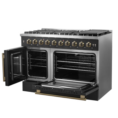 Forno Galiano 48" Freestanding French Door Gas Range in Black - Forno Appliances