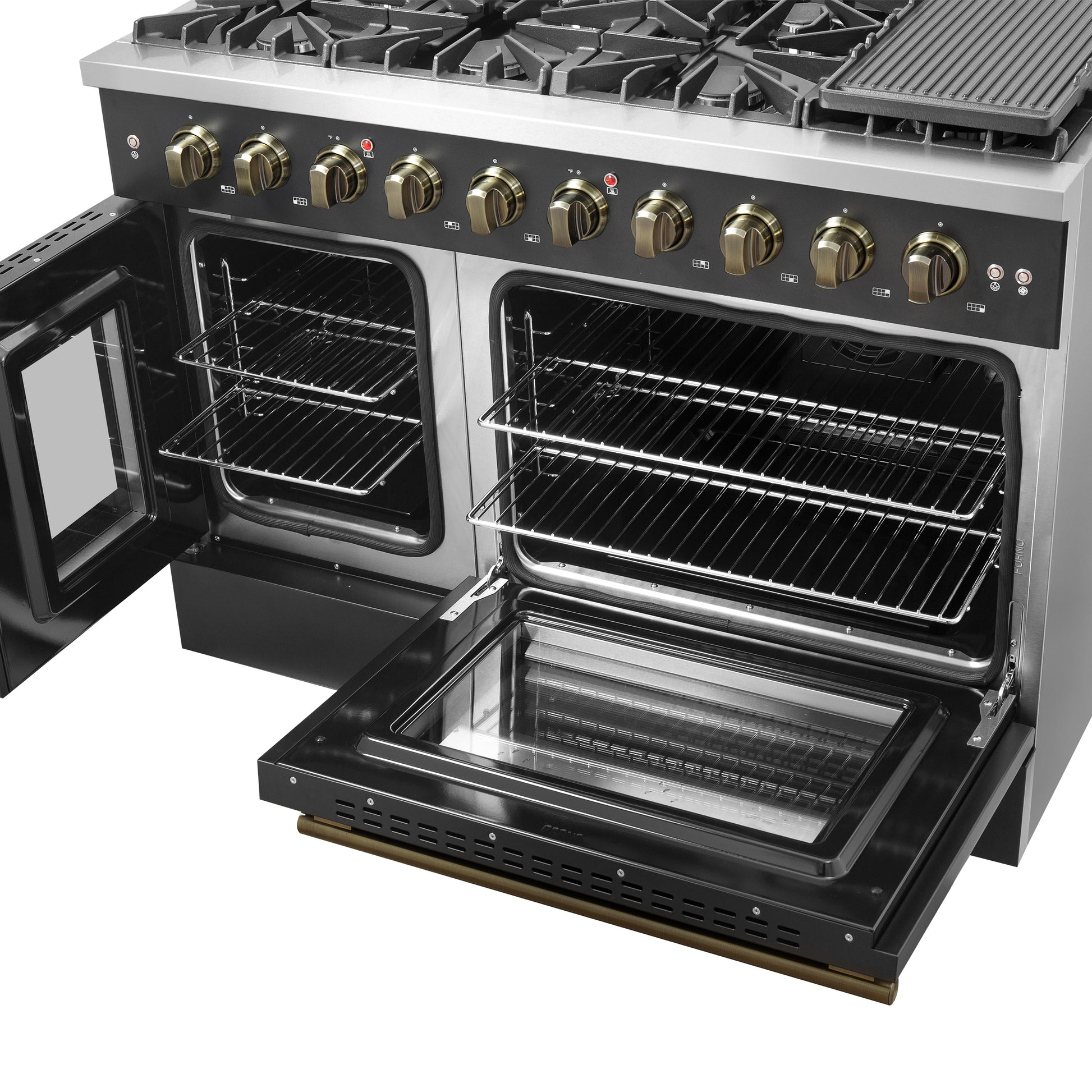Forno Galiano 48" Freestanding French Door Gas Range in Black - Forno Appliances