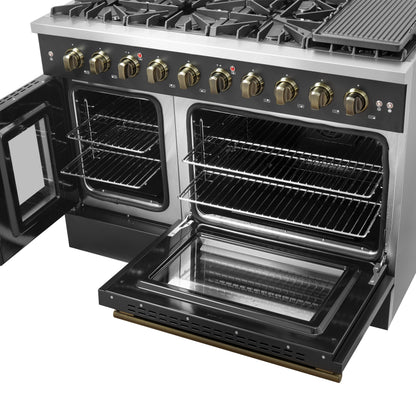 Forno Galiano 48" Freestanding French Door Gas Range in Black - Forno Appliances